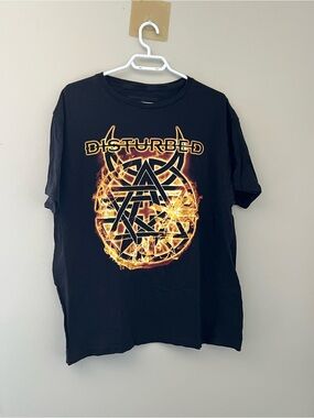 Disturbed Divisive Fire Logo Band T-Shirt Black 2XL Heavy Metal 2023